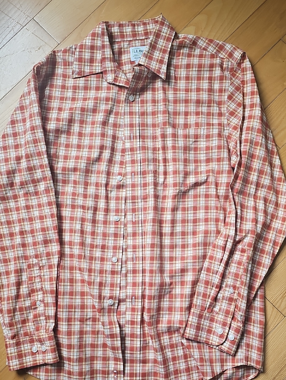 L.L. Bean Men's Red and Cream Plaid Button-Down Shirt